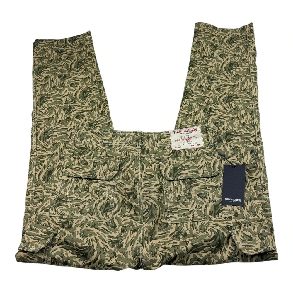 True Religion Mens Abstract Camo Cargo Pants 30x32 NWT‎ Green Swirl 701122
